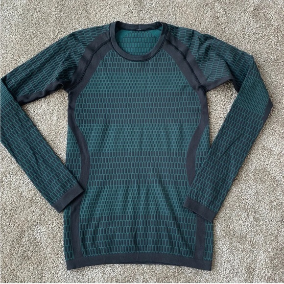 Lululemon Swiftly Tech Long Sleeve Top 4 Spruce Green Charcoal Workout Running - Picture 2 of 3